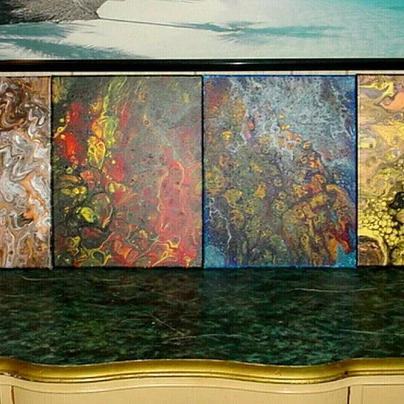SET 4 ACRYLIC PAINTINGS FOUR SEASONS EACH 11" X 14" TOTAL SIZE 44 X 14